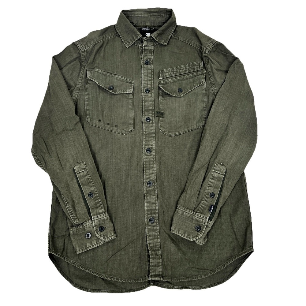 G-Star RAW Army Straight Pocket Shirt Mens Small Green Utility Button Military